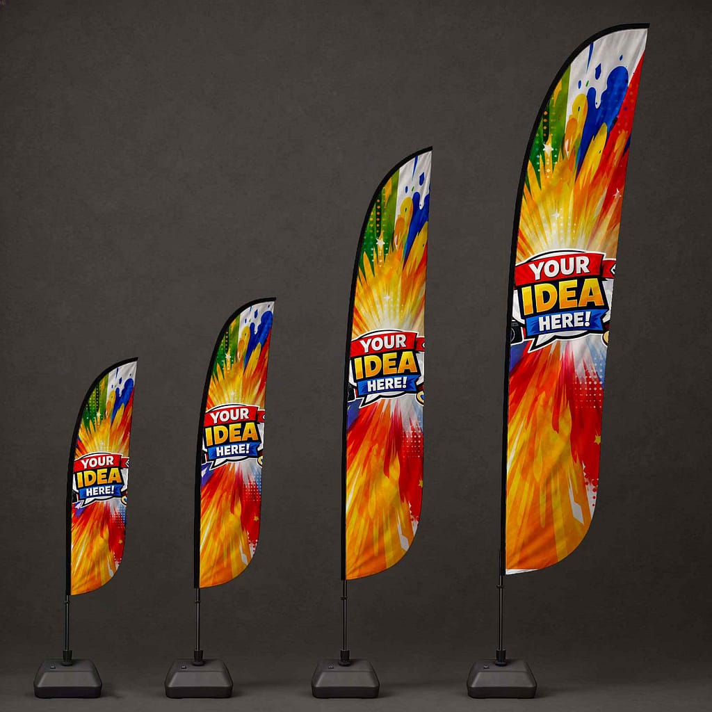 Printed promotional feather flags in four sizes