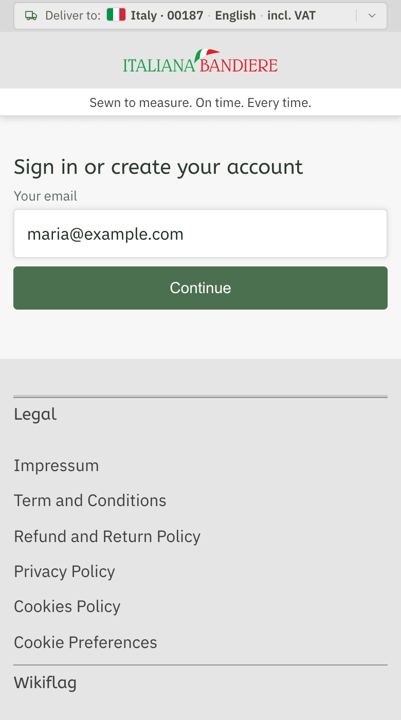 The page My account with the field «Your email» and the button «Continue»