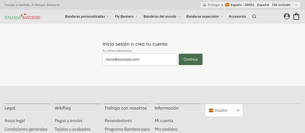The page My account with the field «Your email» and the button «Continue»