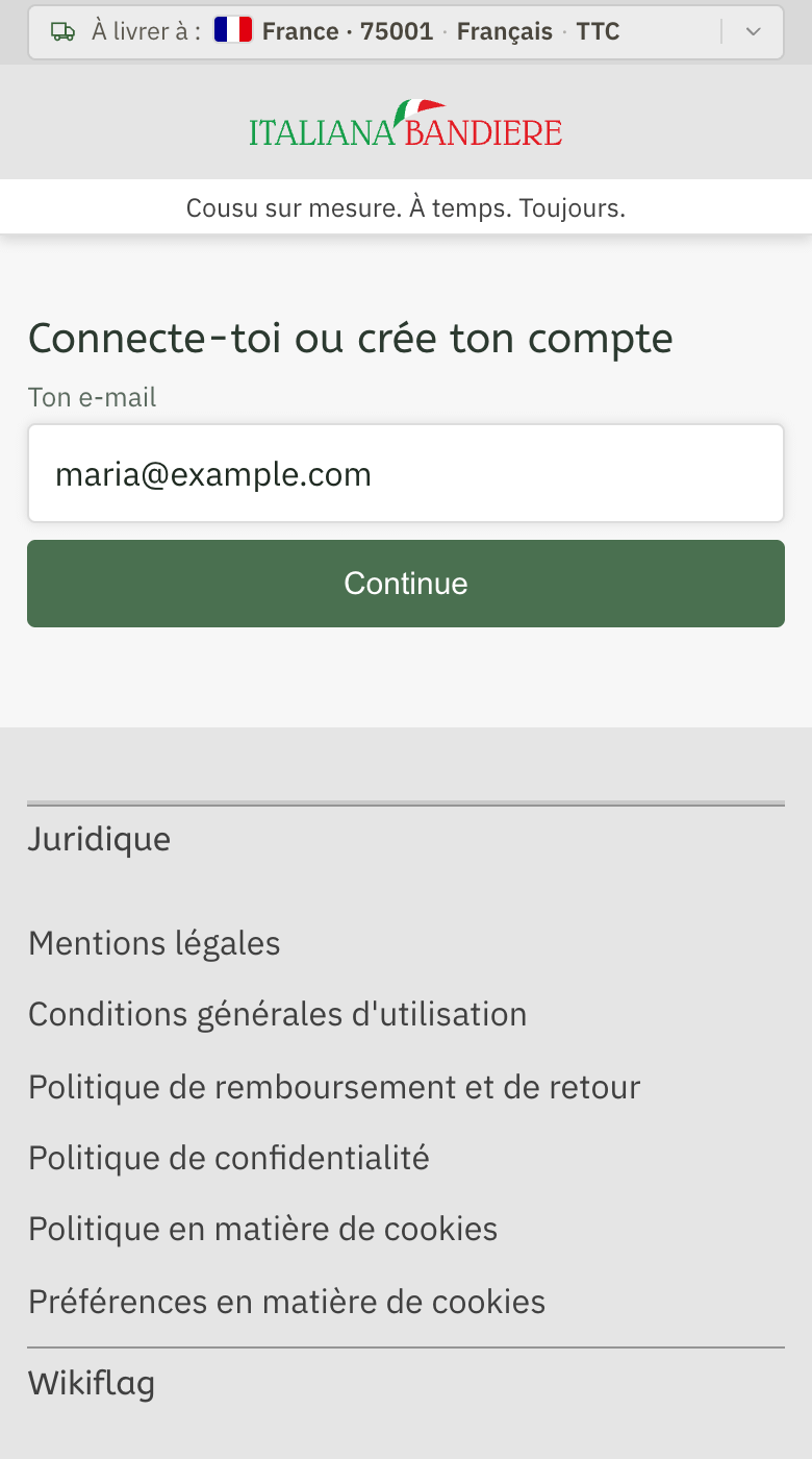 The page My account with the field «Your email» and the button «Continue»