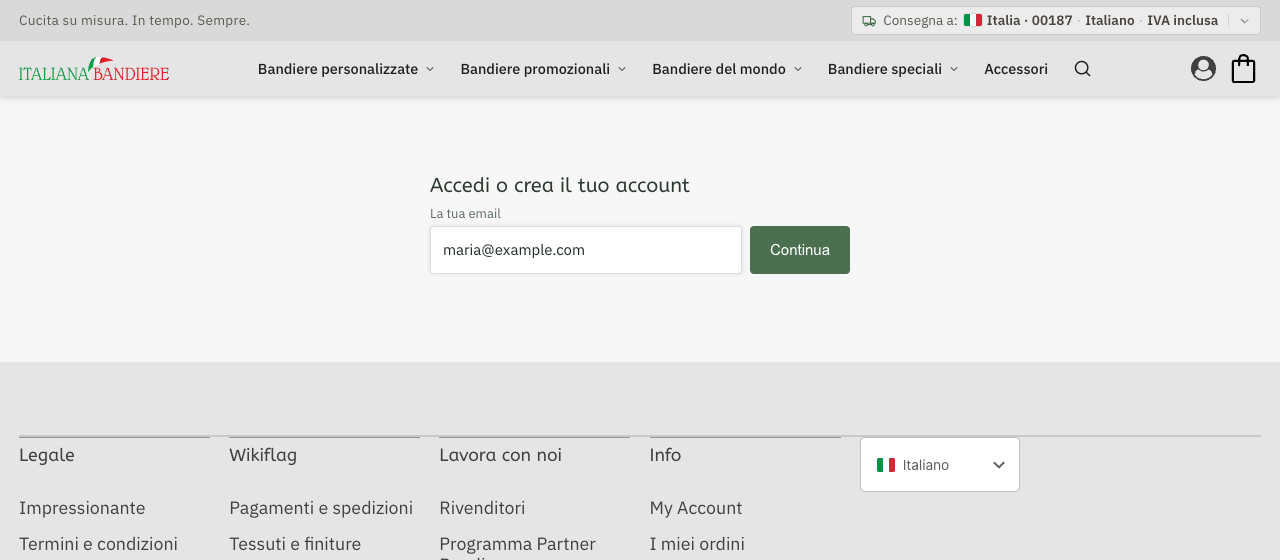 The page My account with the field «Your email» and the button «Continue»