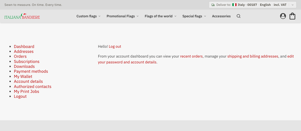 The account page after signing in, with its menu