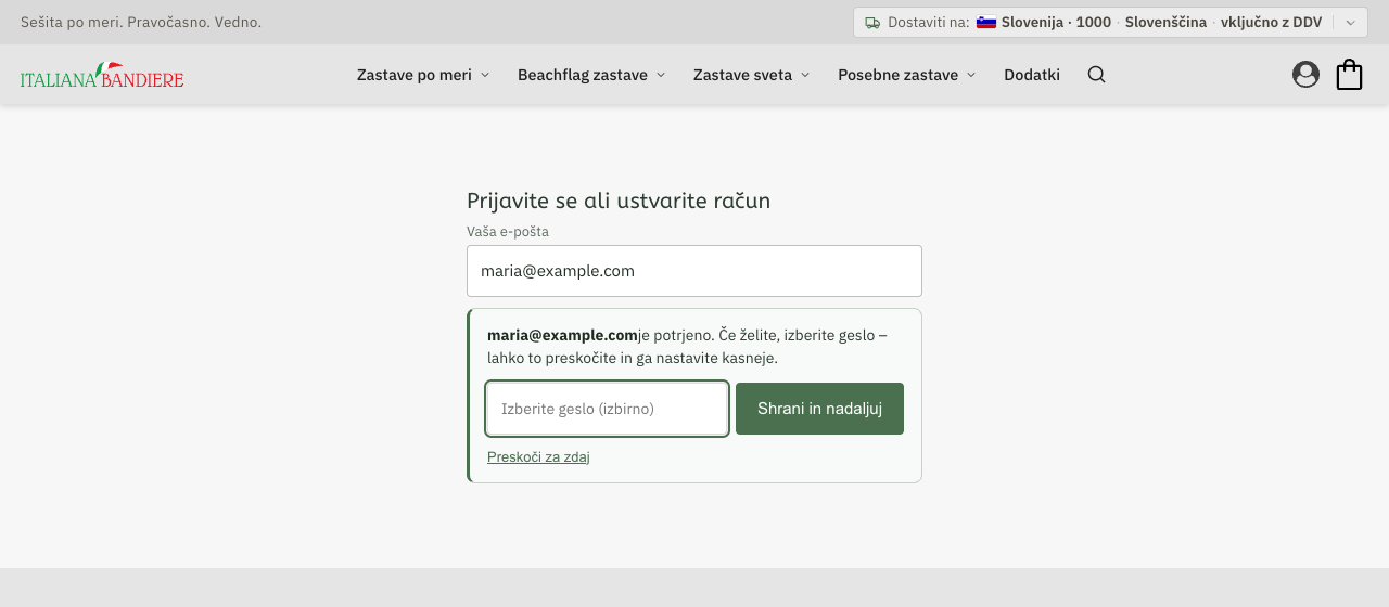 The address is confirmed, with the field «Choose a password» and the link «Skip for now»