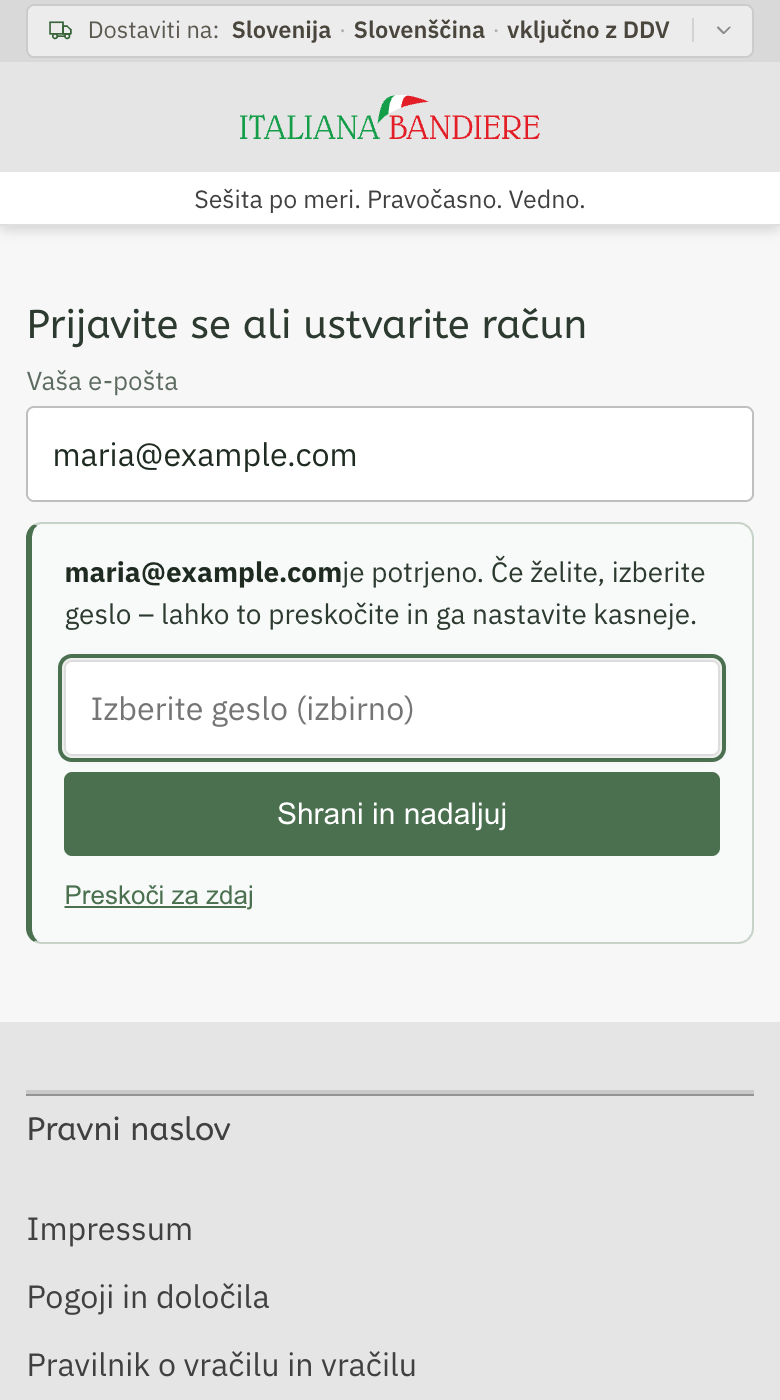 The address is confirmed, with the field «Choose a password» and the link «Skip for now»